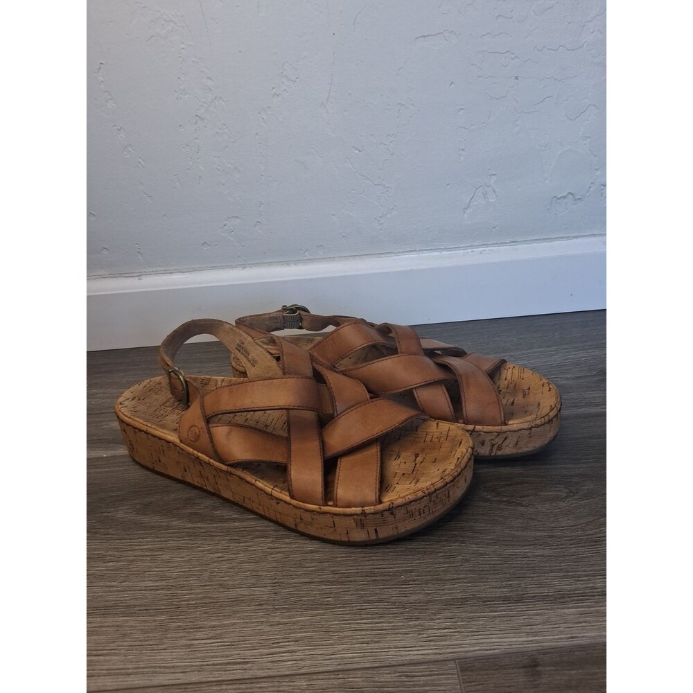 Born Leather Cork Platform Sandals Women's Sz 10 Brown Criss Cross Slingback